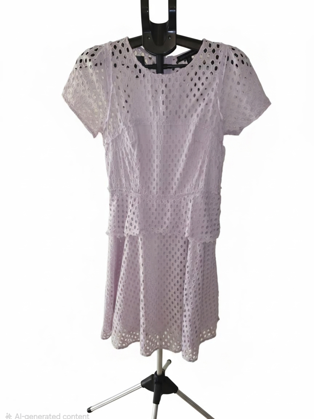 Lace Eyelet Short Sleeve Dress  - Light Lavender